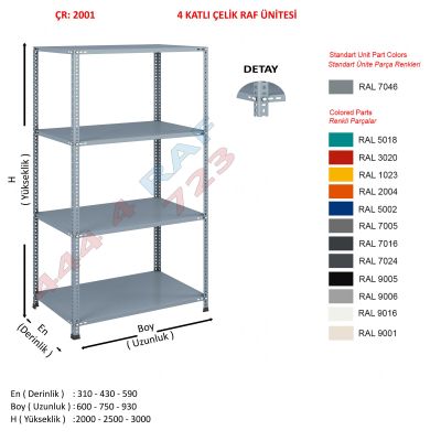 4 Katlı Çelik Raf Ünitesi · Seri B