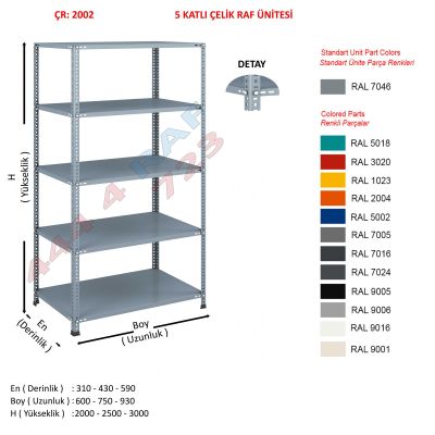 5 Katlı Çelik Raf Ünitesi · Seri B