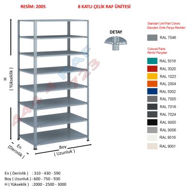8 Katlı Çelik Raf Ünitesi · Seri C