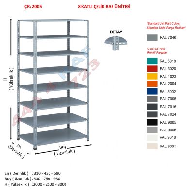 8 Katlı Çelik Raf Ünitesi · Seri B