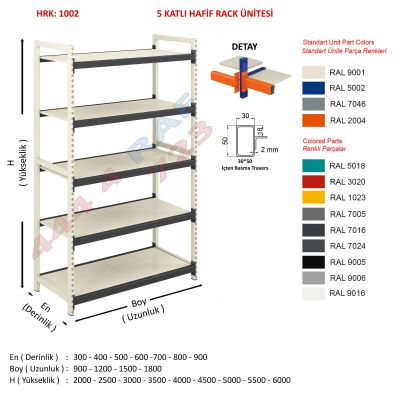 5 Katlı Hafif Rack Raf · 30×50 İçten basma