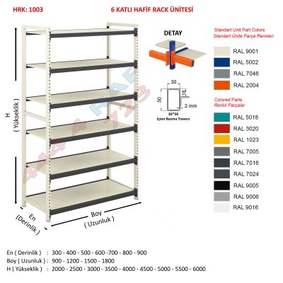 6 Katlı Hafif Rack Raf · 30×50 İçten basma