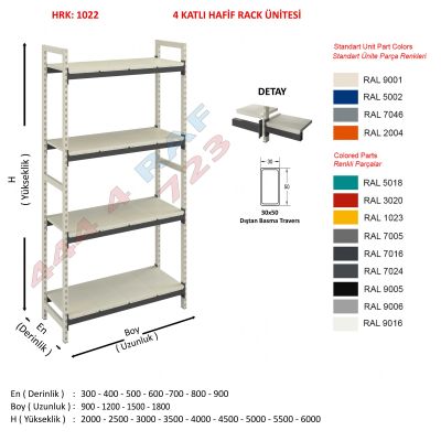4 Katlı Hafif Rack Raf · 30×50 Dıştan basma