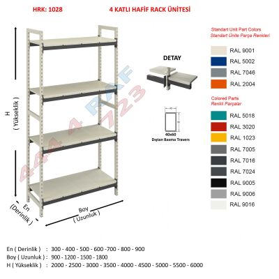 4 Katlı Hafif Rack Raf · 40×60 Dıştan basma