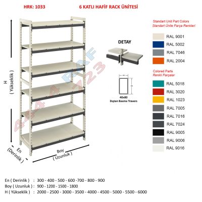 6 Katlı Hafif Rack Raf · 40×80 Dıştan basma