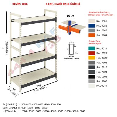 4 Katlı Hafif Rack Depo Rafı · Model 17