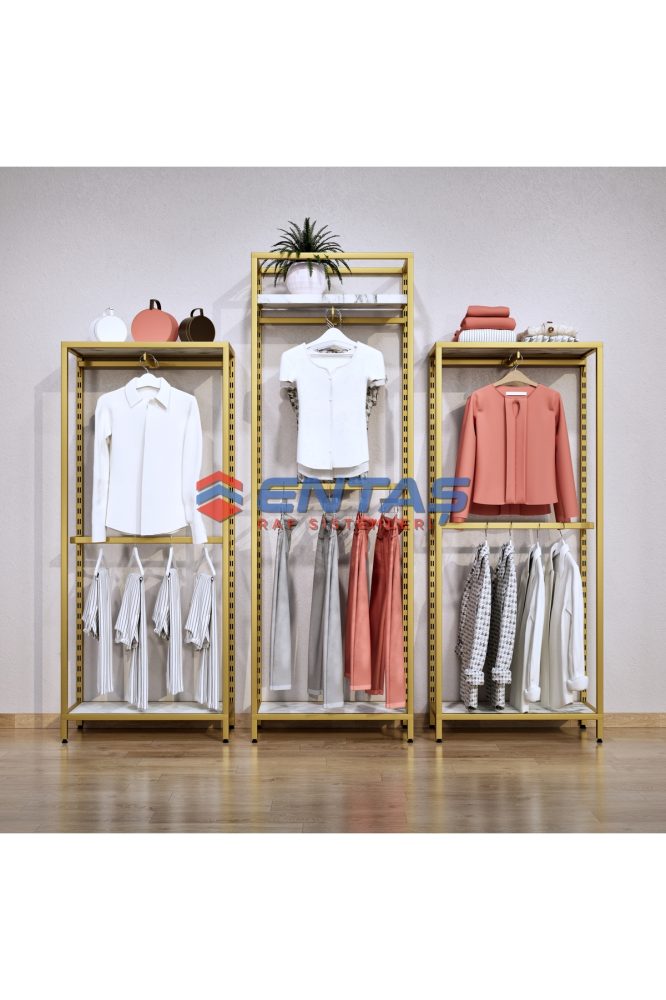 Mağaza Askılık Raf Sistemi 300×220 cm Gold