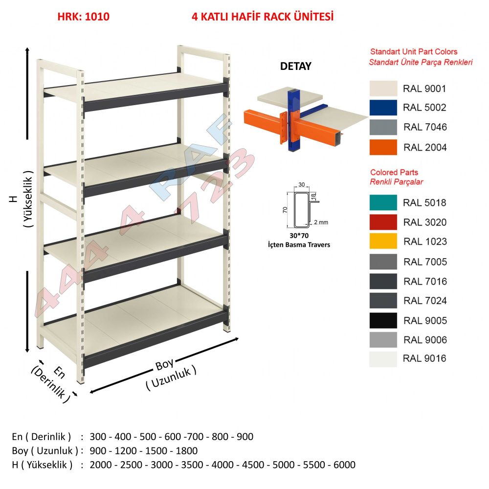 5 Katlı Hafif Rack Raf · 30×70 İçten basma