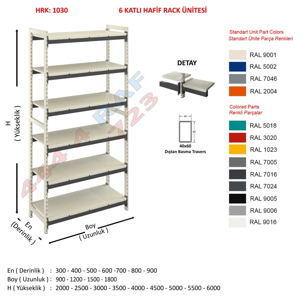 6 Katlı Hafif Rack Raf · 40×60 Dıştan basma