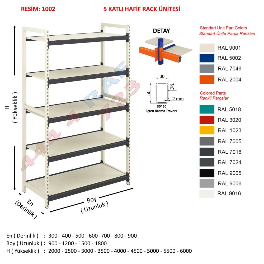 5 Katlı Hafif Rack Depo Rafı · Model 02