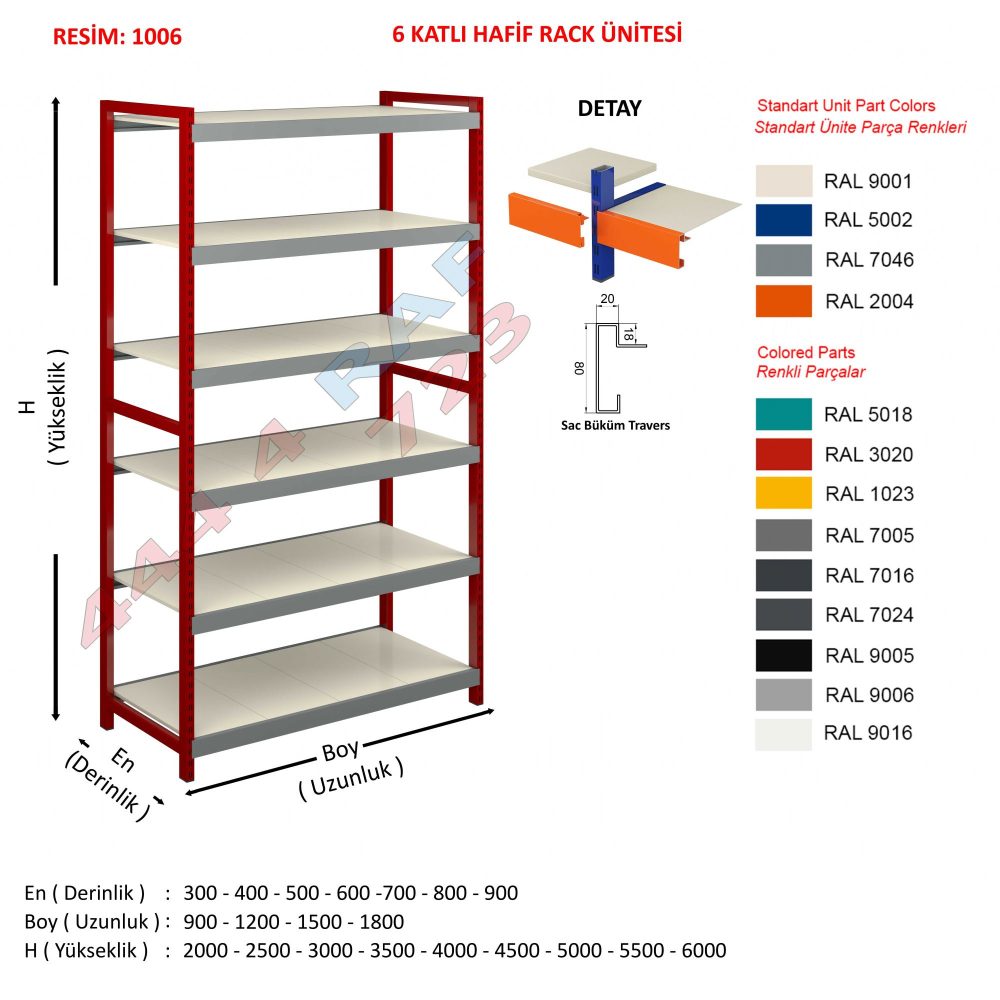 6 Katlı Hafif Rack Depo Rafı · Model 06