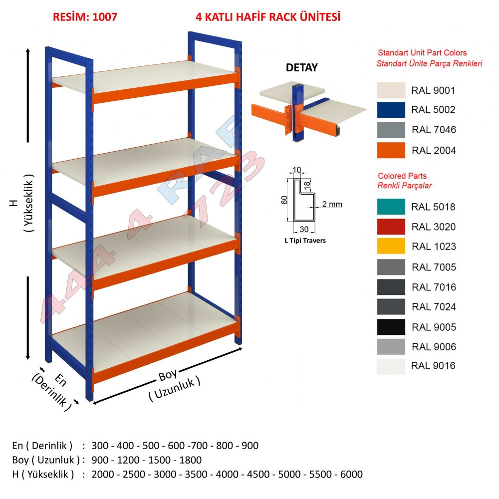4 Katlı Hafif Rack Depo Rafı · Model 07