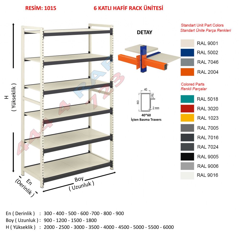 6 Katlı Hafif Rack Depo Rafı · Model 16