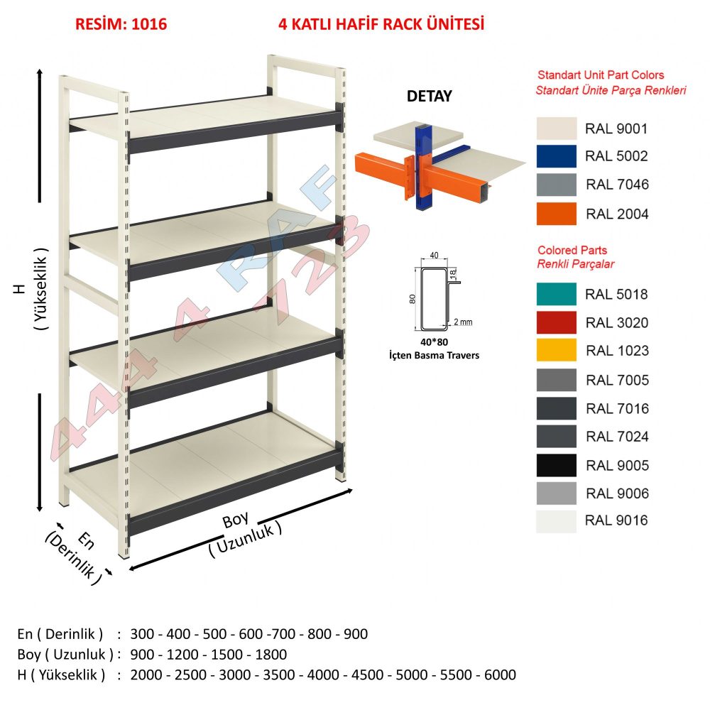 4 Katlı Hafif Rack Depo Rafı · Model 17