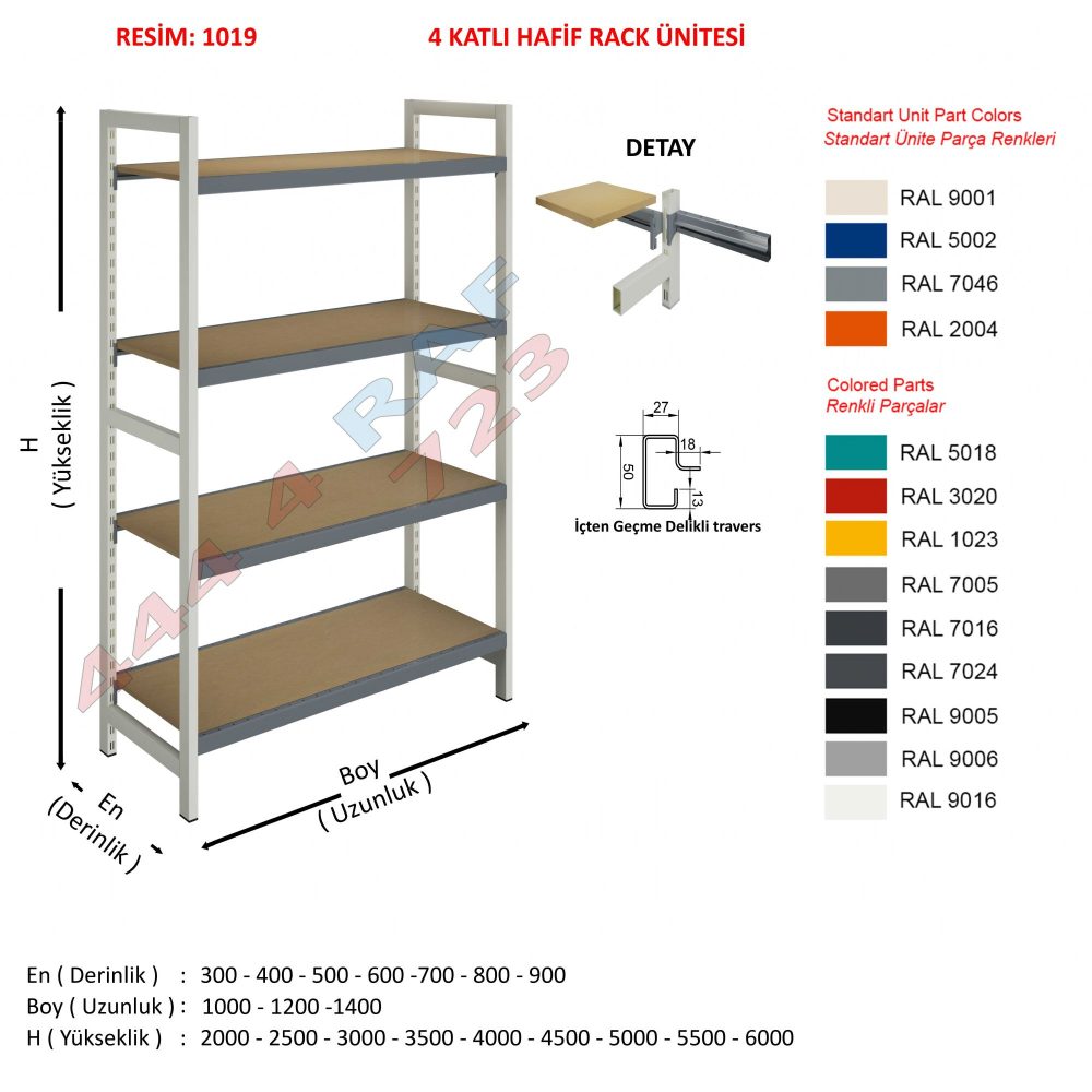 4 Katlı Hafif Rack Depo Rafı · Model 20