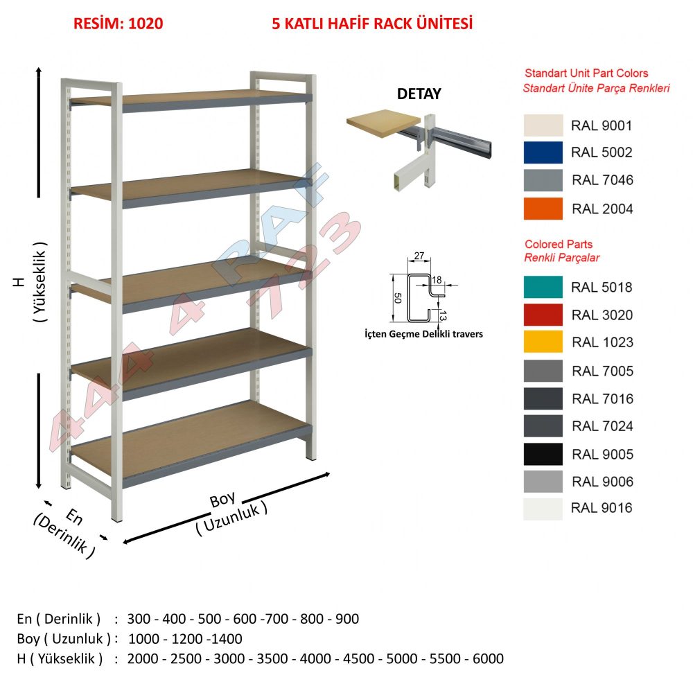 5 Katlı Hafif Rack Depo Rafı · Model 21